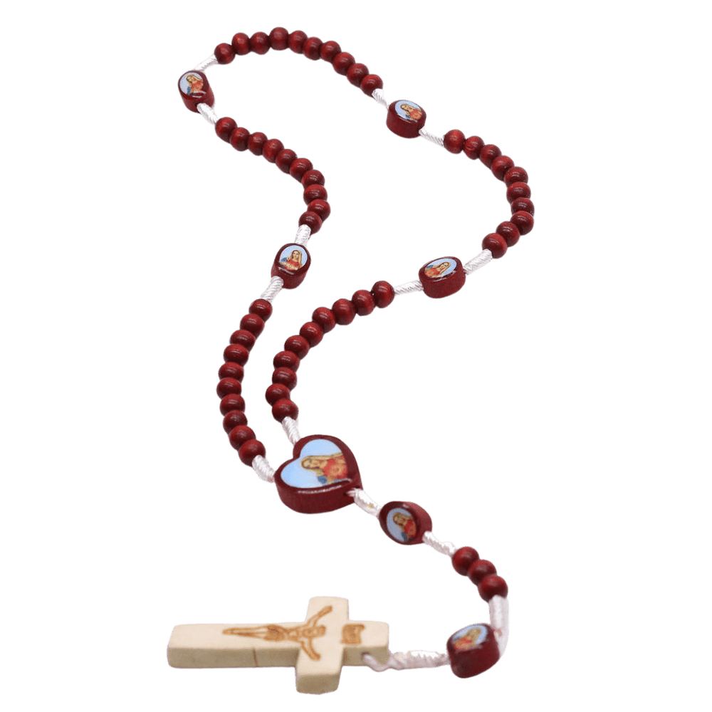 Virgin Mary Rosary Red Wooden Beaded - JMJ Catholic Productsvariant