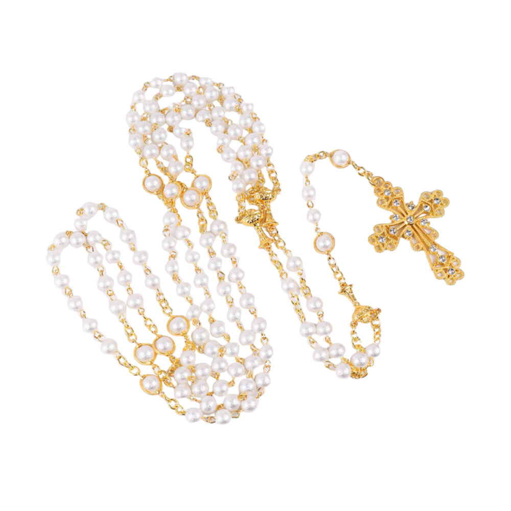 Wedding Lasso Rosary for Couple - Gold-Plated with Rhinestone Detailing - JMJ Catholic Productsvariant