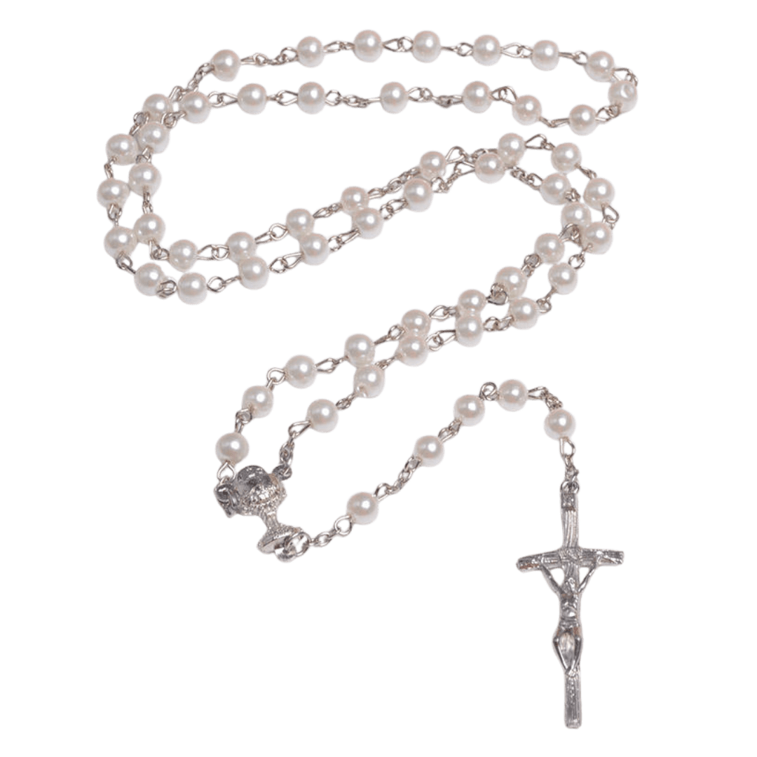 White Glass Beads Rosary - JMJ Catholic Productsvariant