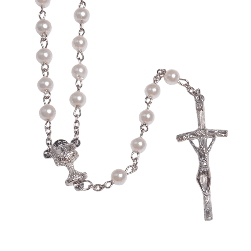 White Glass Beads Rosary - JMJ Catholic Productsvariant