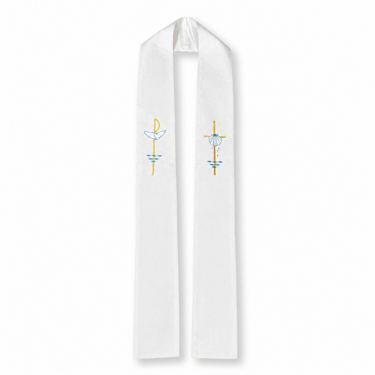 White Holy Spirit & Baptism Embroidered Confirmation Stole