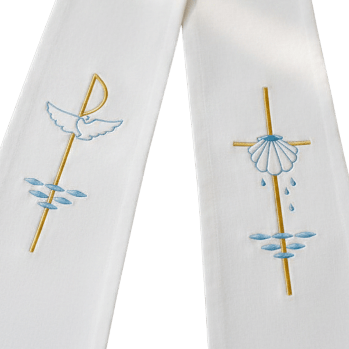 White Holy Spirit & Baptism Embroidered Confirmation Stole - JMJ Catholic Productsvariant