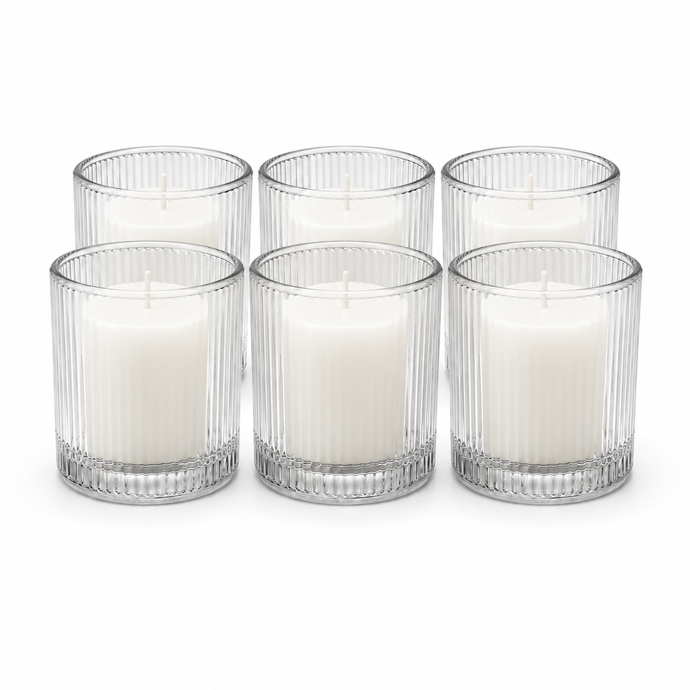 Clear Glass Holder with Real Wax Devotional Votive Candle Set (Pack of 6)