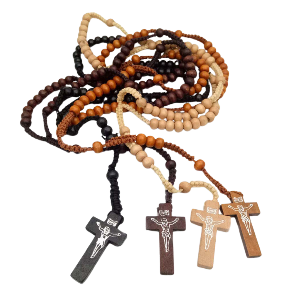 Wooden Bead Rosary with Crucifix - Available in 4 Colours - JMJ Catholic Productsvariant