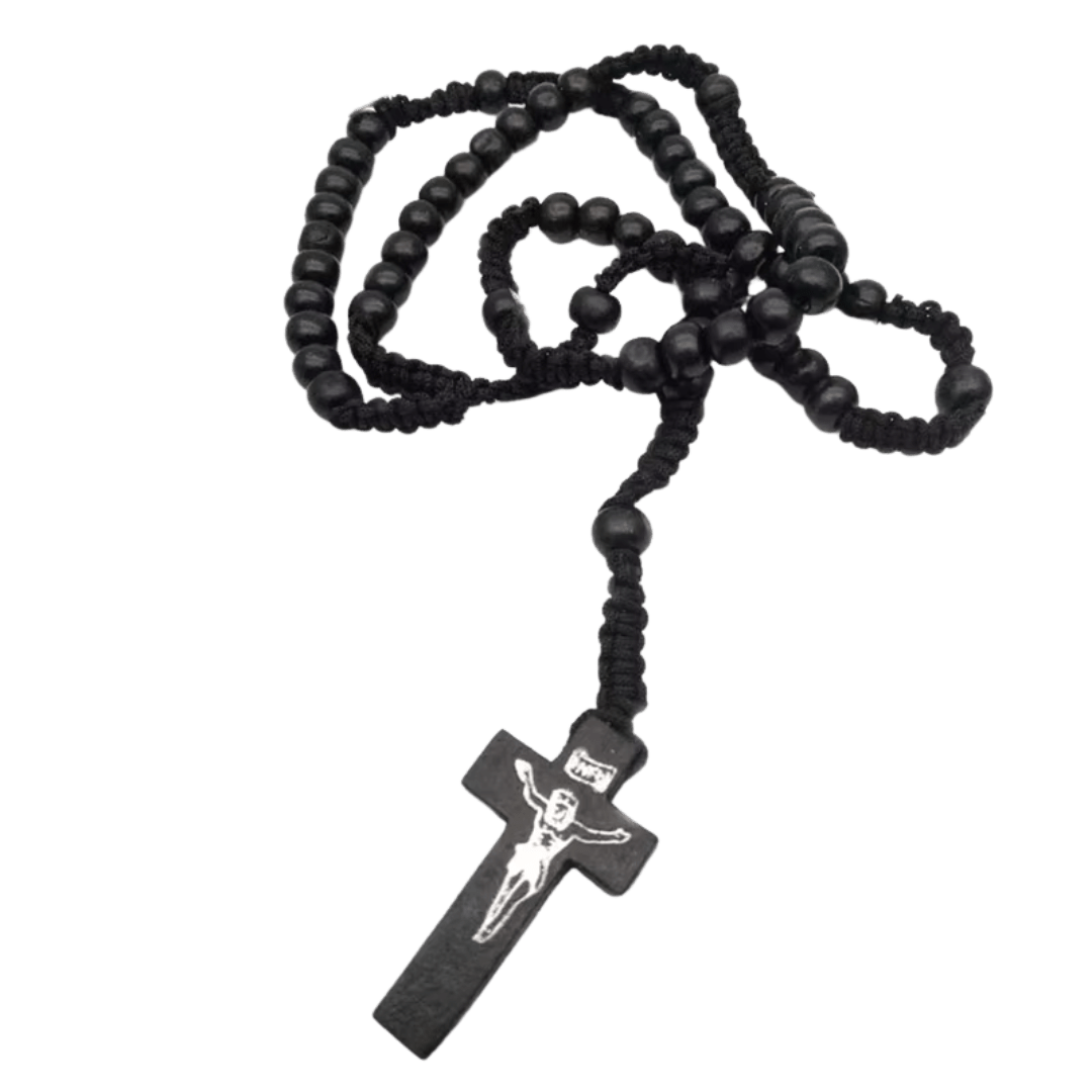 Wooden Bead Rosary with Crucifix - Available in 4 Colours