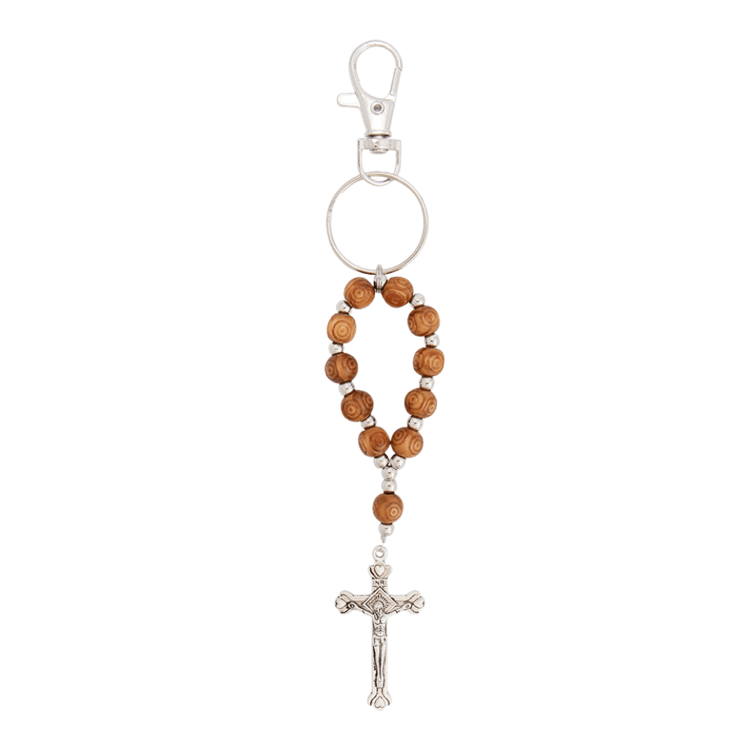 Wooden One-Decade Rosary Keychain