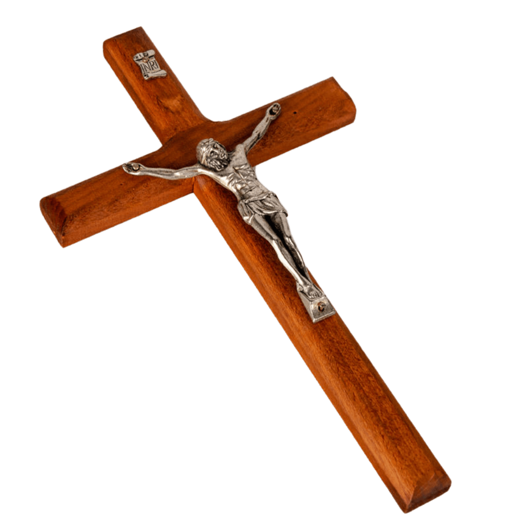 Wooden Wall Crucifix — Elegant Silver-Tone Corpus, Medium