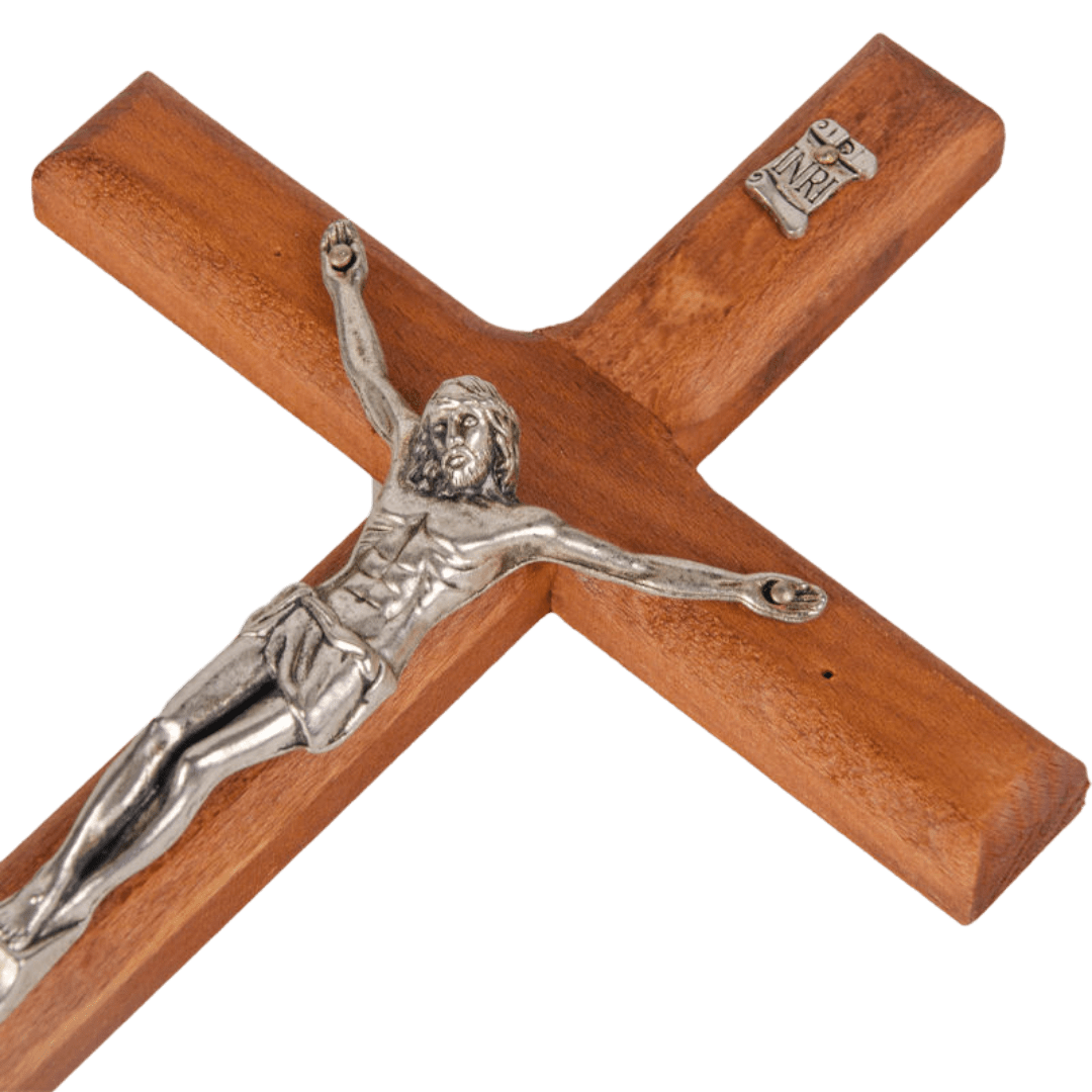 Wooden Wall Crucifix — Elegant Silver-Tone Corpus, Medium - JMJ Catholic Productsvariant