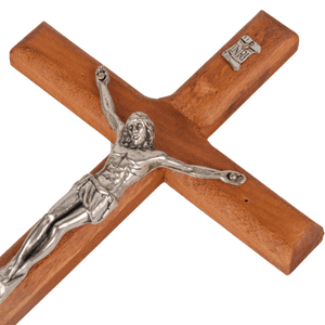 Wooden Wall Crucifix — Elegant Silver-Tone Corpus, Medium