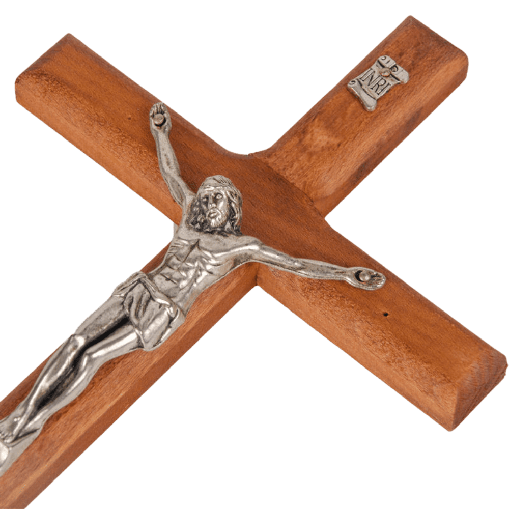 Wooden Wall Crucifix — Elegant Silver-Tone Corpus, Medium - JMJ Catholic Productsvariant