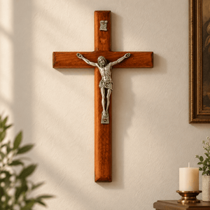 Wooden Wall Crucifix — Elegant Silver-Tone Corpus, Medium - image 3