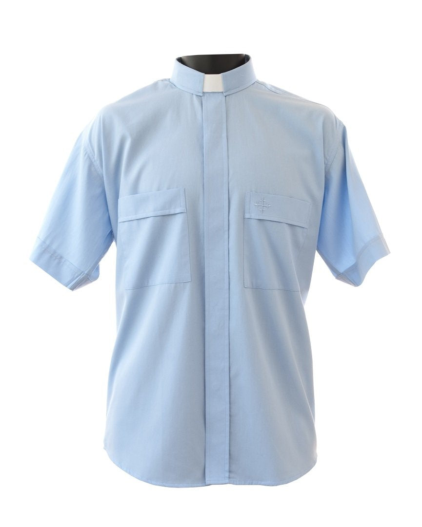 (70%Cotton) Short Sleeve - Sky Blue - Tab Collar Clergy shirt