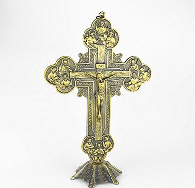 Copper Bronze Crucifix on stand (32.5cm h)