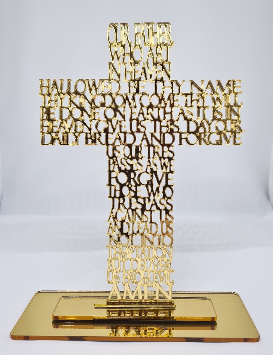 Acrylic cross "Our Father Prayer" with stand (21 cm h) - JMJ Catholic Products#variant
