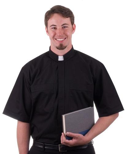 Black Clergy Shirt — Short Sleeve, Tab Collar (100% Cotton, Limited Stock) - JMJ Catholic Productsvariant