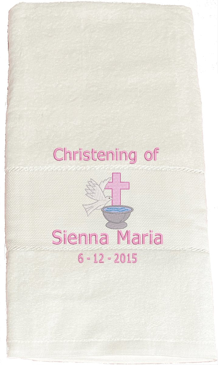 "Christening", Cross, dove and font (girl, name and date) - JMJ Catholic Products#variant