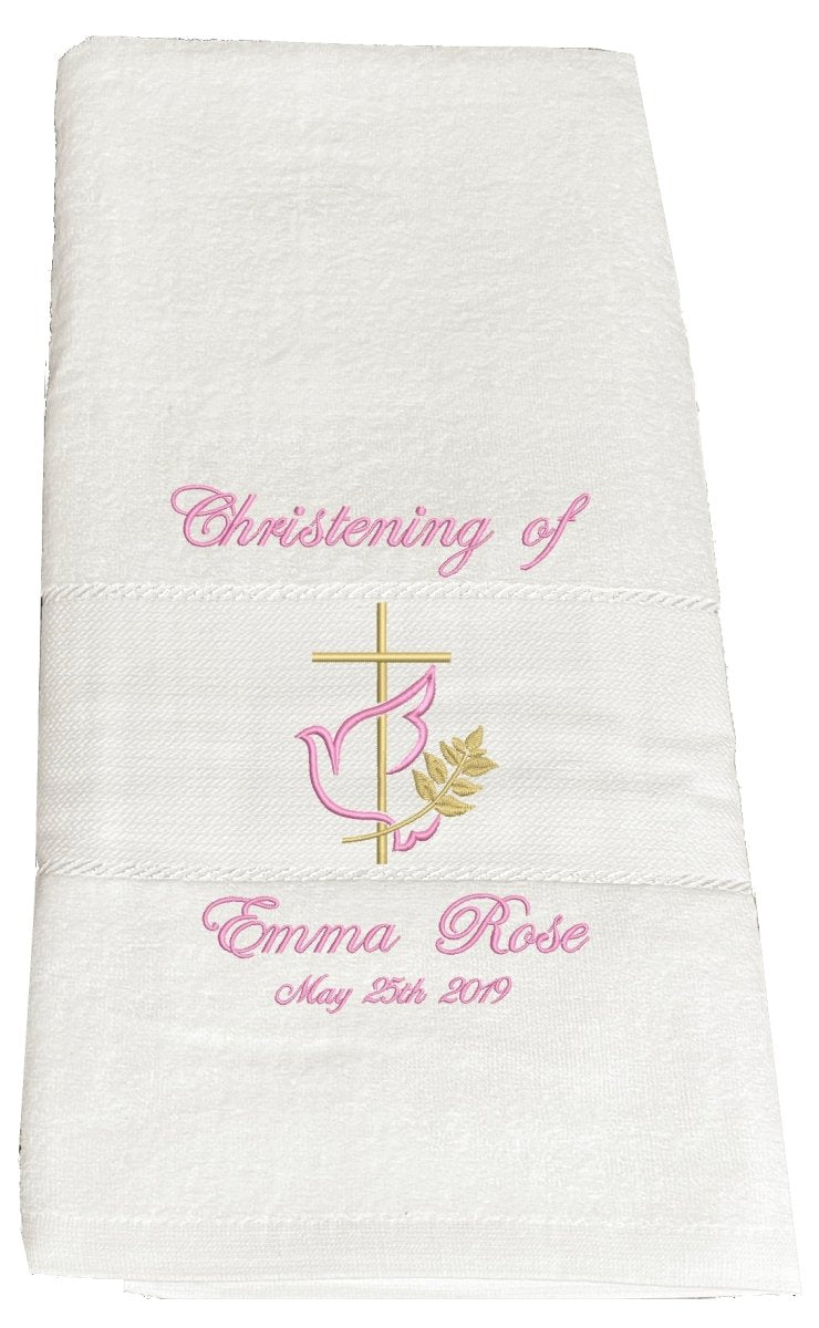 "Christening", Cross with dove (girl, name and date) - JMJ Catholic Products#variant