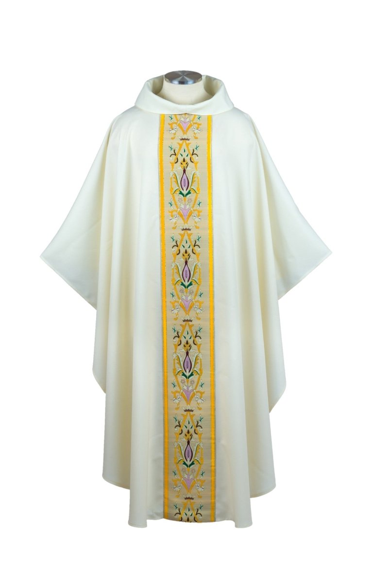 Crown and Flower Chasuble - Creme IN STOCK - JMJ Catholic Products#variant