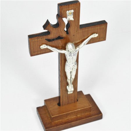 Dove and Wooden Crucifix on stand (15cm h) - JMJ Catholic Products#variant