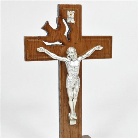 Dove and Wooden Crucifix on stand (15cm h) - JMJ Catholic Products#variant