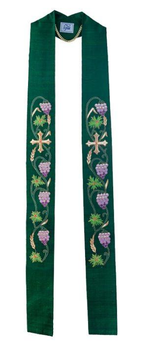 Eucharistic Stole — Silk Blend, Cross, Wheat & Grapes Design - JMJ Catholic Productsvariant