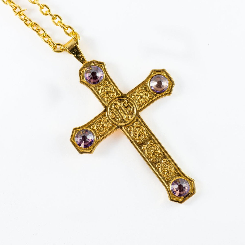 Gold plated Pectoral Cross with stones/chain #Pect1 - JMJ Catholic Products#variant