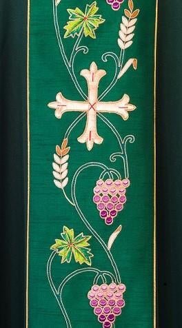 Hand Embroidered Chasuble — Silk Duoponi Orphrey - JMJ Catholic Productsvariant