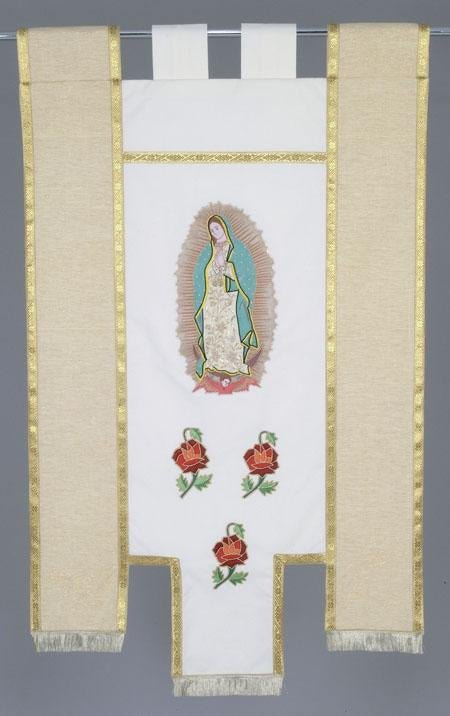 Hand embroidered Guadalupe Banner.