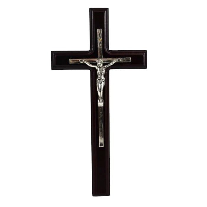 Hanging wood Crucifix, Silver corpus -RG12