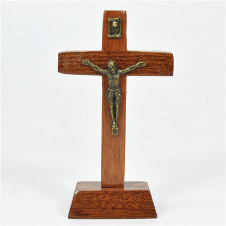 Brown wooden Table crucifix (11cm h)