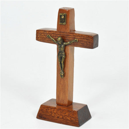 Brown wooden Table crucifix (11cm h)