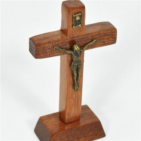 Brown wooden Table crucifix (11cm h)