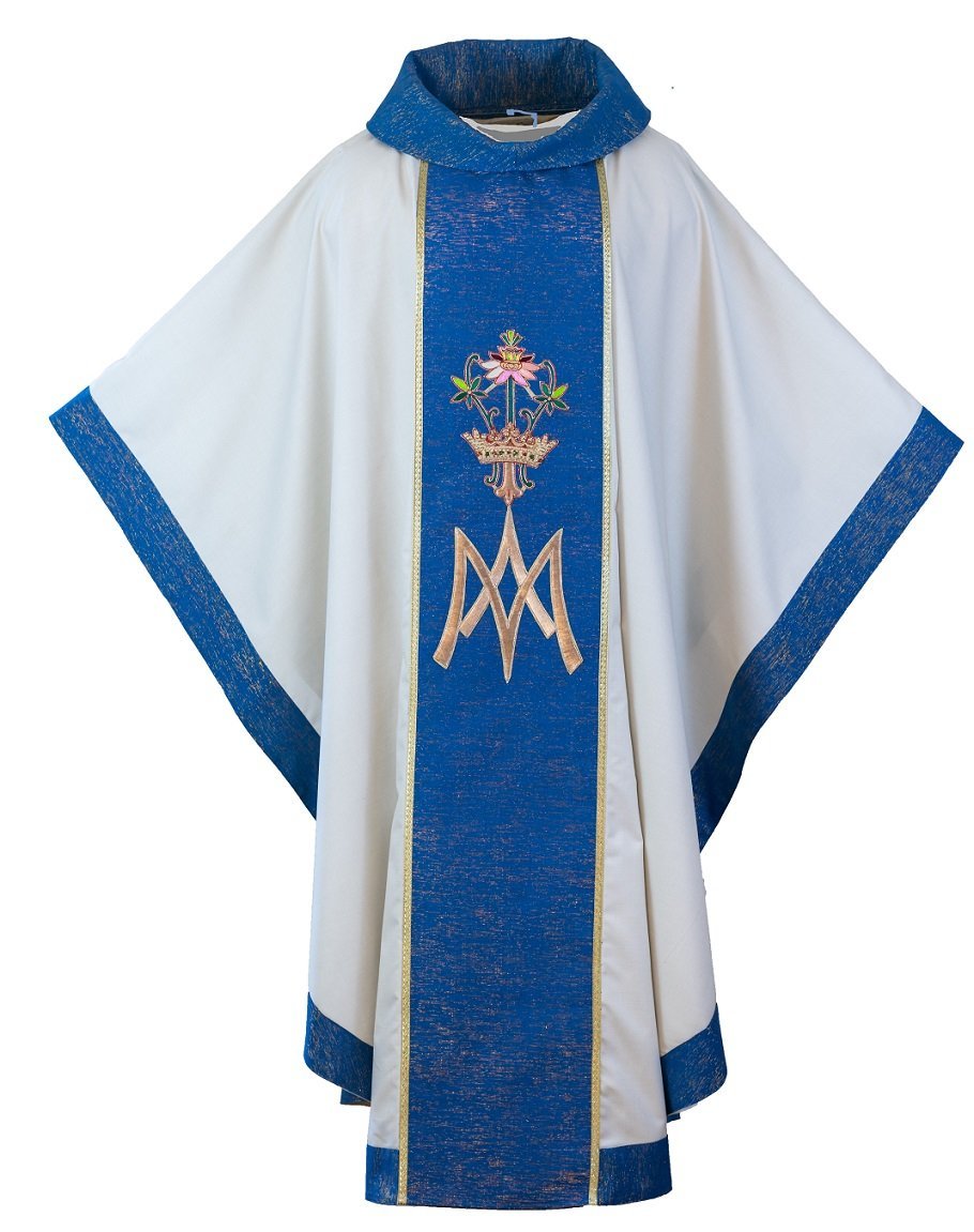 Marian Chasuble with hand embroidery #420/BMR - JMJ Catholic Products#variant