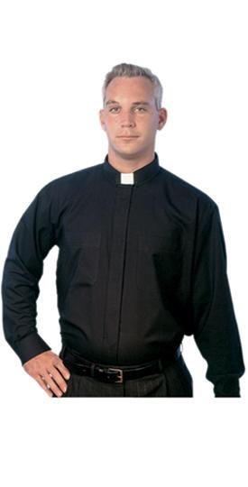 Men's Traditional Clergy Shirt — Long Sleeve, Tab Collar, Black (100% Cotton, Limited Stock)