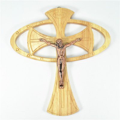 Natural wood Crucifix 25cm on Stand - JMJ Catholic Products#variant