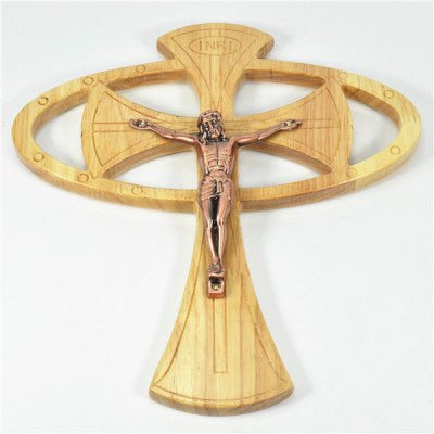 Natural wood Crucifix 25cm on Stand