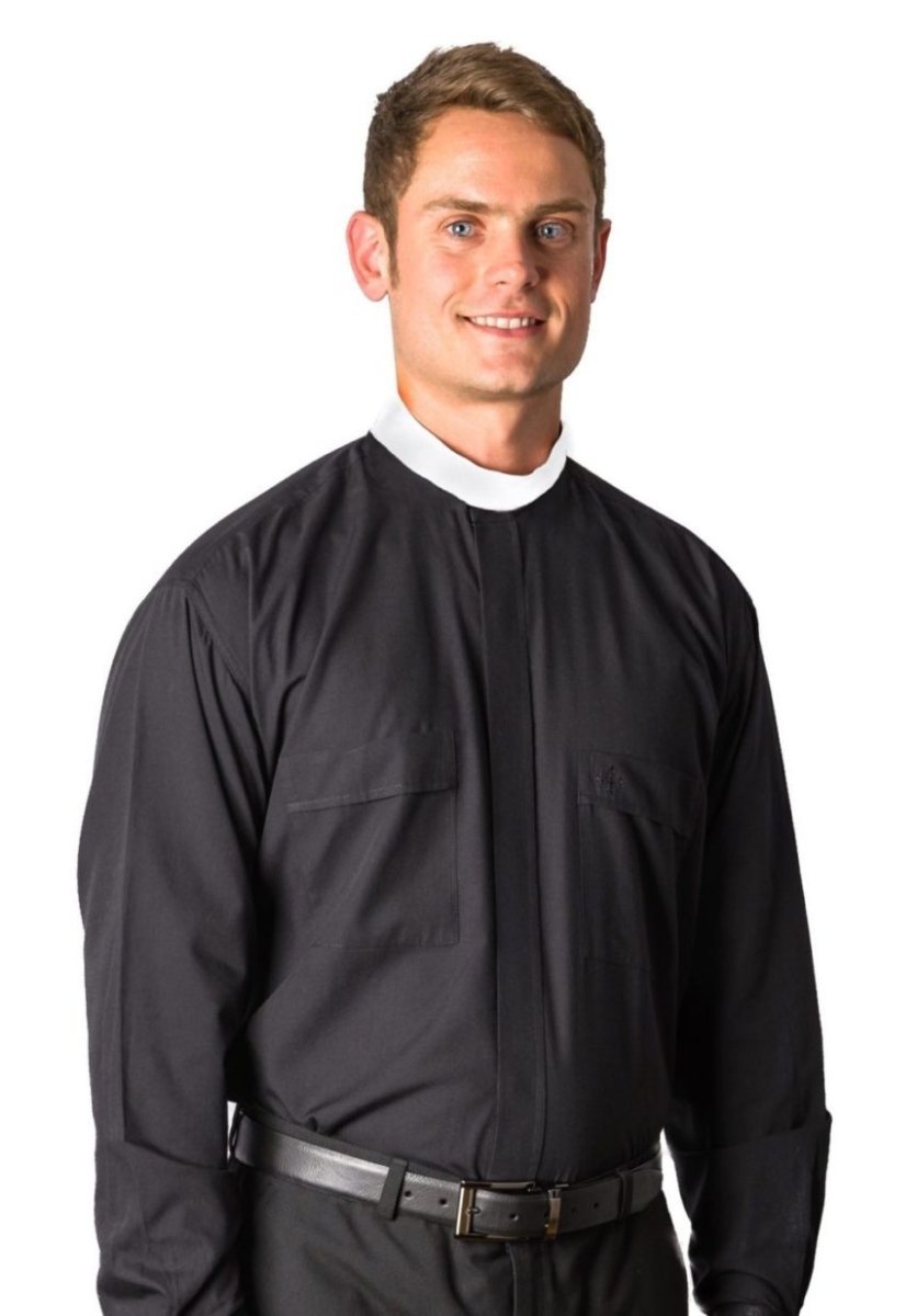 Neckband Clergy Shirt — Long Sleeve (100% Cotton) - JMJ Catholic Productsvariant