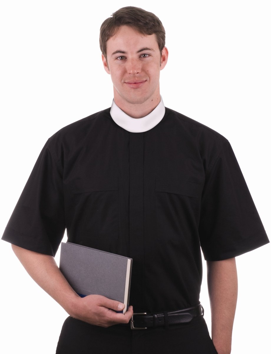 Neckband Clergy Shirt — Short Sleeve (70% Cotton) - JMJ Catholic Productsvariant