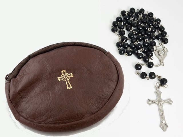 OVAL REAL LEATHER ROSARY CASE (9502) Free Shipping - JMJ Catholic Products#variant