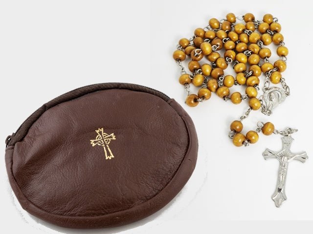 OVAL REAL LEATHER ROSARY CASE (9502) Free Shipping - JMJ Catholic Products#variant