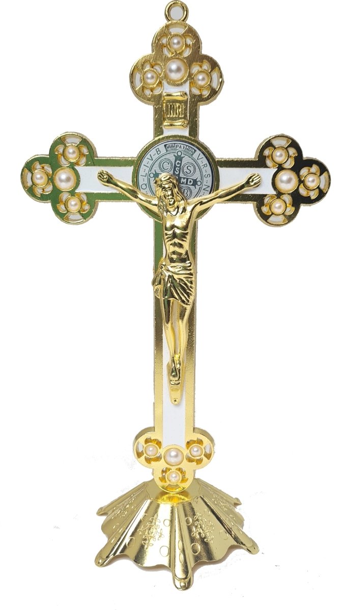 Pearl Table top Crucifix (21.5cm h) - JMJ Catholic Products#variant