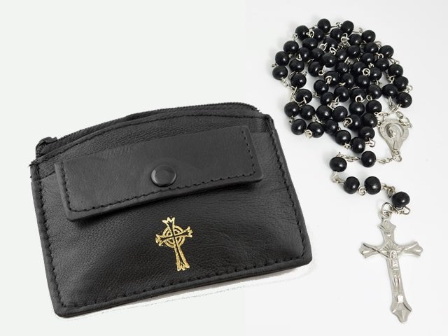 REAL LEATHER 2 POCKET ROSARY/COIN CASE (9505) Free Shipping - JMJ Catholic Products#variant