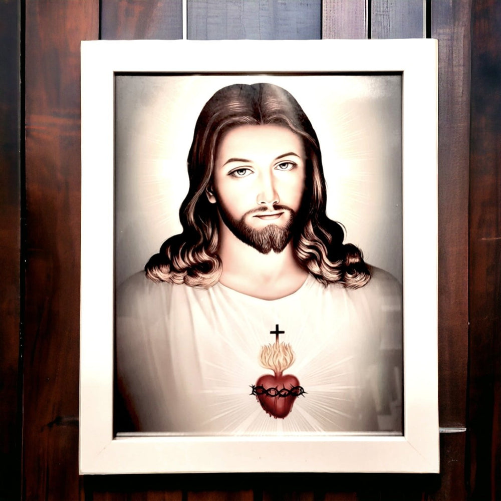 Sacred Heart - White timber frame - JMJ Catholic Products#variant