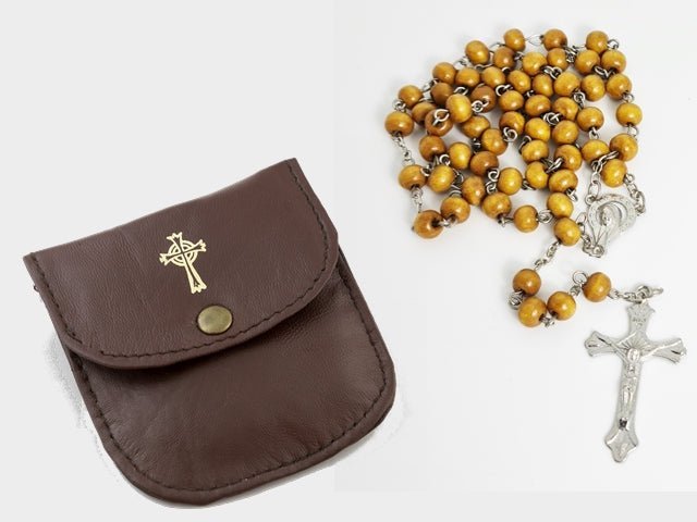 Semi-Oval Rosary & Coin Case — Soft Sheepskin Leather (2 Colours) - JMJ Catholic Productsvariant