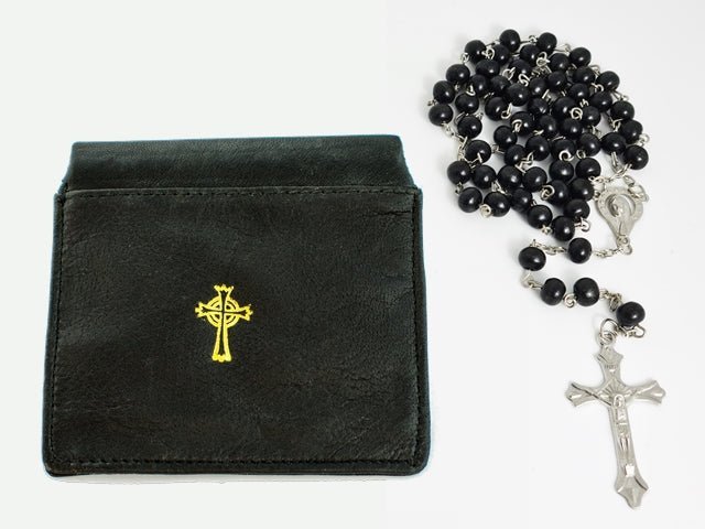 Snap-Top Leather Rosary Case — Black - JMJ Catholic Productsvariant