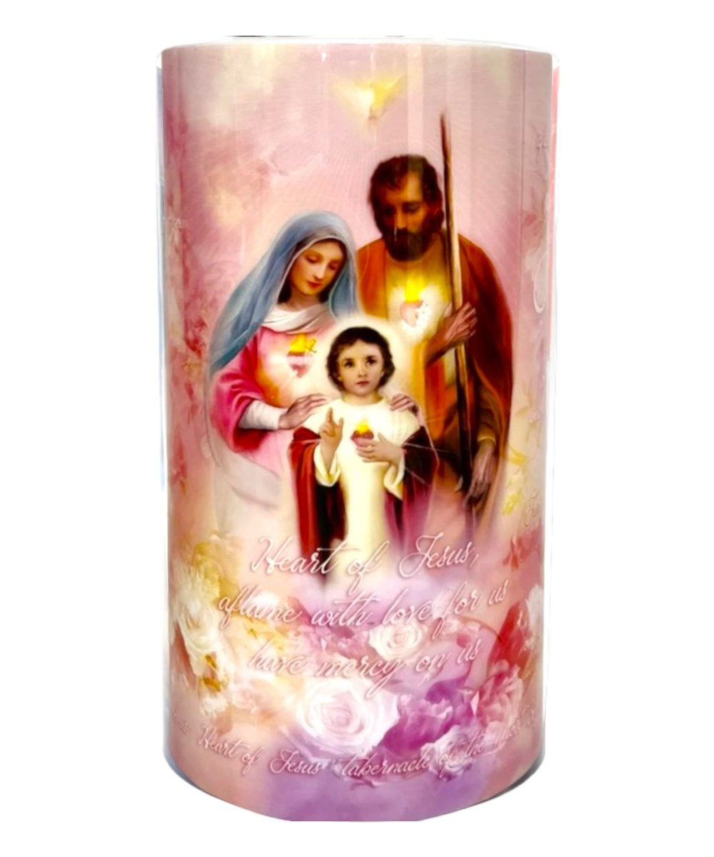 Three Hearts and Holy Family- LED Candle -Large - JMJ Catholic Products#variant