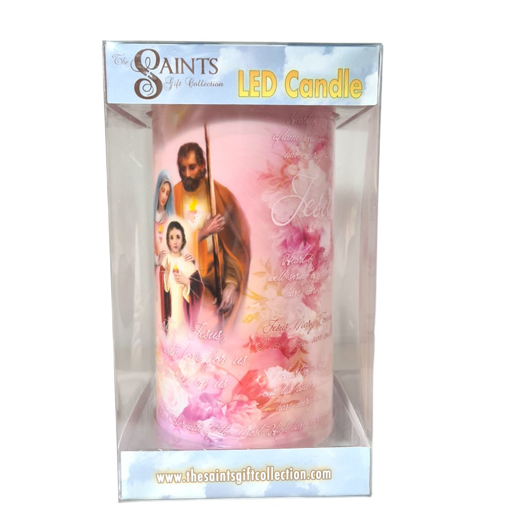 Three Hearts and Holy Family- LED Candle -Large - JMJ Catholic Products#variant