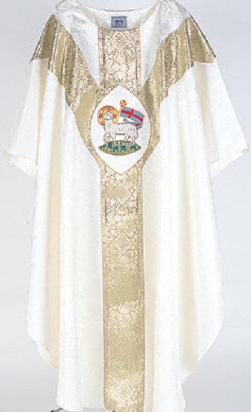Tudor Rose Chasuble — Ivory & Gold, Lamb of God Embroidery