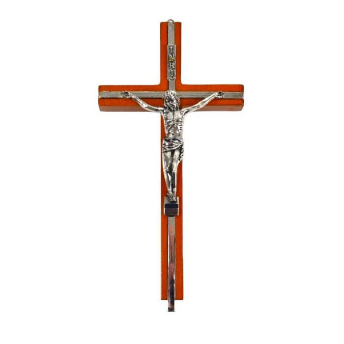 Wooden Crucifix Silver Corpus 20cm